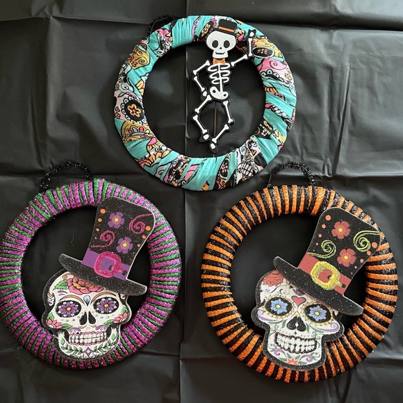 Hand Crafted Other - Set of 3 8” Dia De Los Muertos Wreaths.